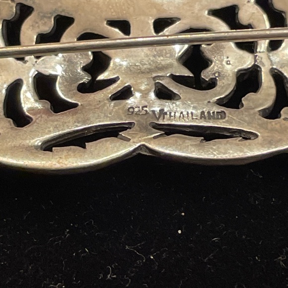 BOMA 925 Sterling Silver Marcasite Brooch | Vintage Art Deco Scroll | Thailand - Picture 2 of 2